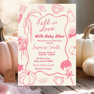 Invitación Chupito de bebé de amor otoño rosa dibujado a mano