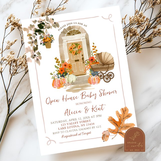 Invitación Chupito de bebé de casa abierta de otoño dibujado  (Subido por el creador)