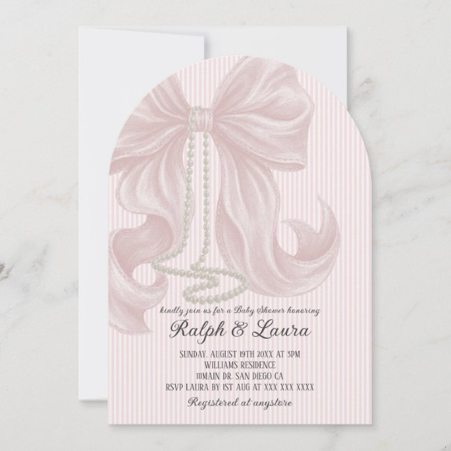 Invitación Chupito de bebé elegante Pearl Bow Girl (Anverso)