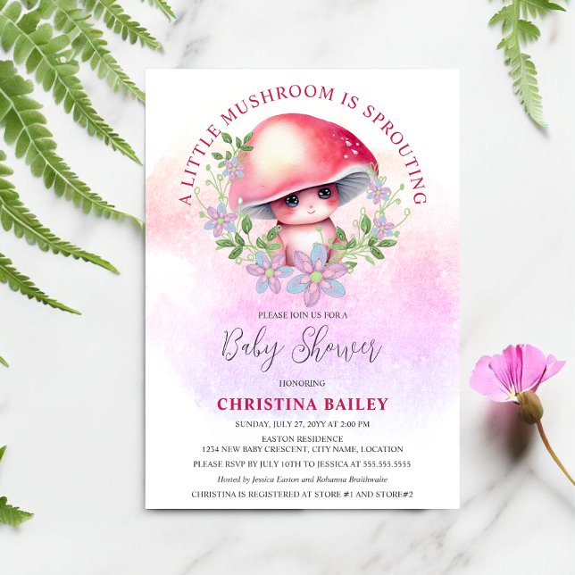 Invitación Chupito de Bebé Hongo Baby Shower (Cute and adorable baby mushroom sprouting baby shower invitation.)