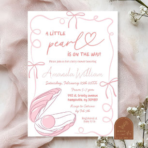 Invitación Chupito de bebé niña océano lazo rosa perla