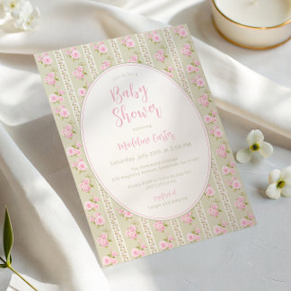 Invitación Chupito de bebé niña verde floral vintage