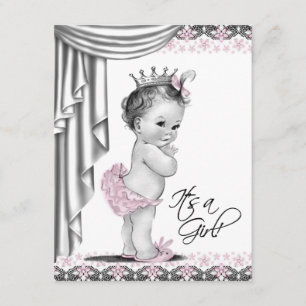 Invitación Chupito de bebé niña vintage rosa y gris