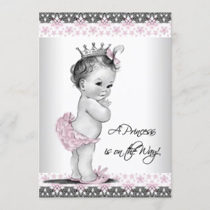 Invitación Chupito de bebé niña vintage rosa y gris