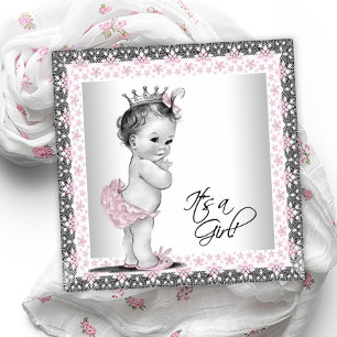 Invitación Chupito de bebé niña vintage rosa y gris