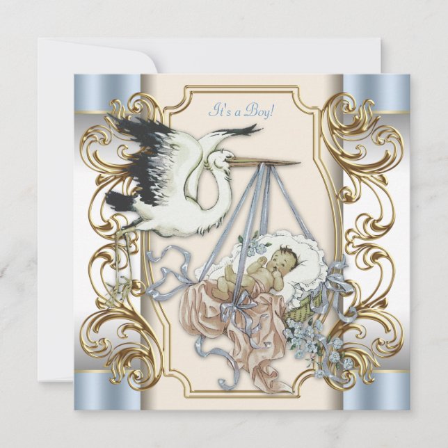Invitación Chupito de bebé niño elegante cigüeña (Anverso)