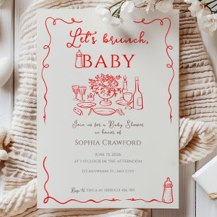Invitación Chupito de Brunch de Baby Shower Caprichoso Rojo D