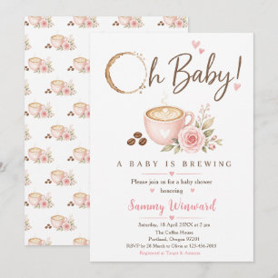 Invitación Chupito de café rosa Baby Shower Una bebé se está