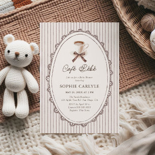 Invitación Chupito de Café Vintage Rayas Baby Shower