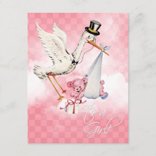 Invitación Chupito de Cigüeña Vintage para Niña