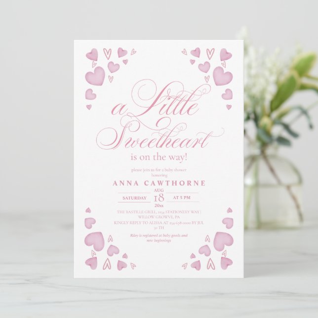 Invitación Chupito de Corazones Fiesta de Bebé Niña (Anverso de pie)