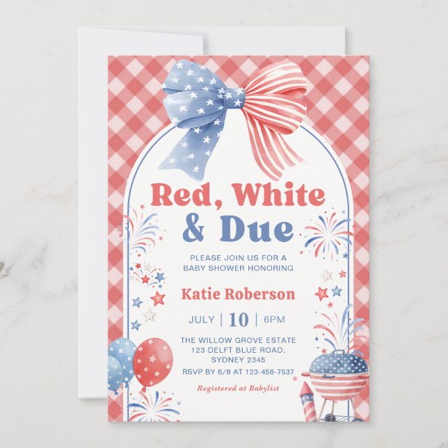Invitación Chupito de Cumpleaños del 4 de Julio Rojo Blanco y (Anverso)