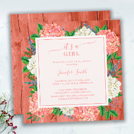 Invitación Chupito de Ducha de Niña Hortensia Rosa Rústica