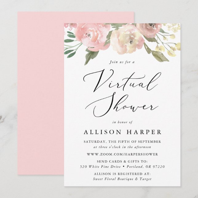 Invitación Chupito de flores baby shower virtual (Anverso / Reverso)