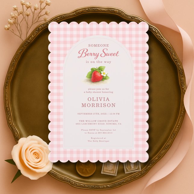 Invitación Chupito De Fresa Dulce De Shower De Baby De Gingha (Subido por el creador)