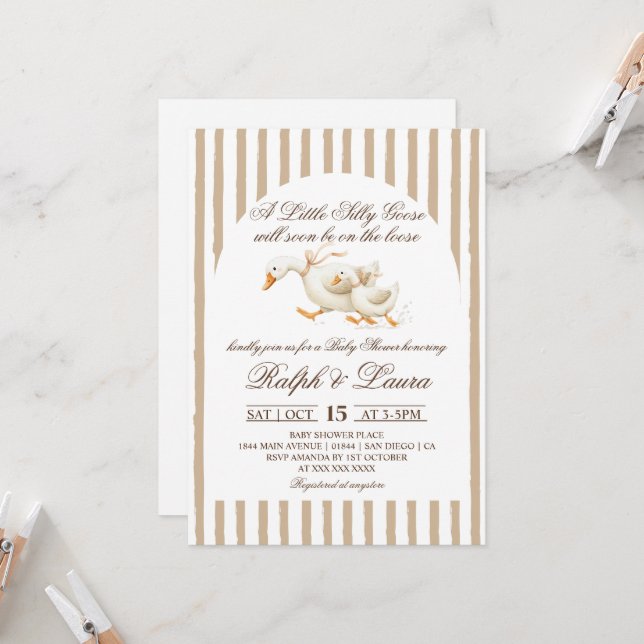 Invitación Chupito de Ganso Fiesta de Bebé Neutral (Anverso/Reverso In Situ)