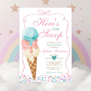 Invitación Chupito de helado de lazo rosa para baby shower
