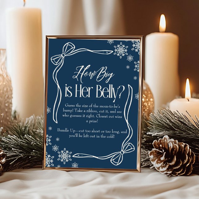Invitación Chupito de Invierno ¿Cuán Grande Está Su Barriga F (Winter Coquette How Big Is Her Belly Baby Shower sign)