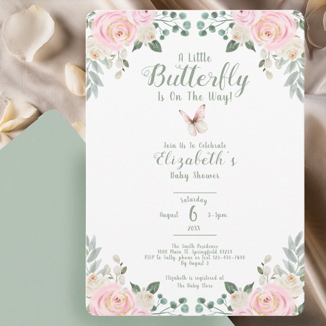 Invitación Chupito de mariposa bebé de melocotón y verde Show (Subido por el creador)