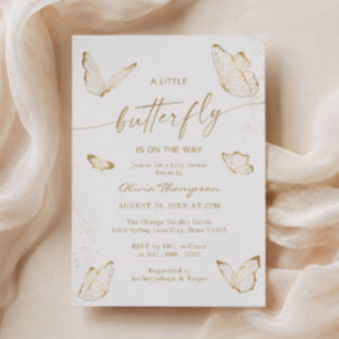 Invitación Chupito de mariposa de oro blanco para baby shower