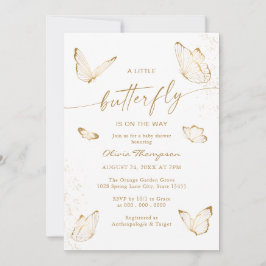 Invitación Chupito de mariposa de oro blanco para baby shower