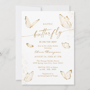 Invitación Chupito de mariposa de oro blanco para baby shower