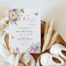 Invitación Chupito de Mariposa Florales Pastel Baby Shower