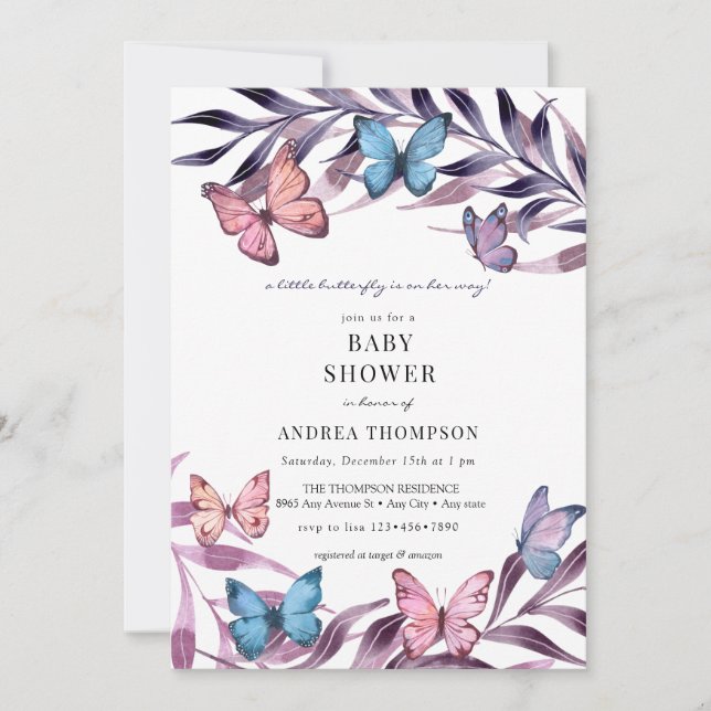 Invitación Chupito de mariposa para bebé (Anverso)