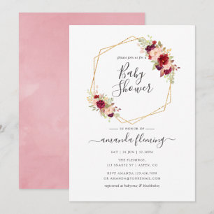Invitación Chupito de Marsala y Boho Geométrico Baby Shower