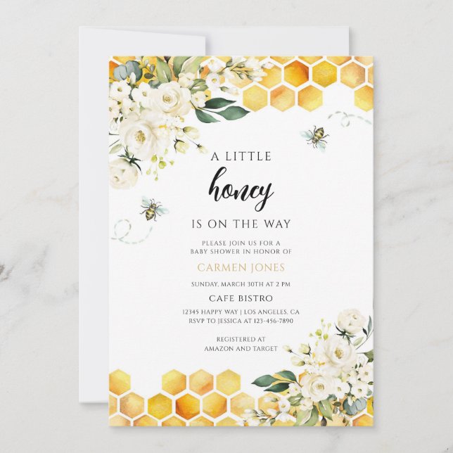 Invitación Chupito de miel para baby shower (Anverso)