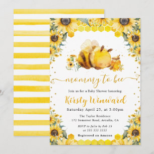 Invitación Chupito de verano con abeja y girasoles de acuarel