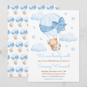 Invitación Chupito Espera Globo Azul Niño Baby Shower