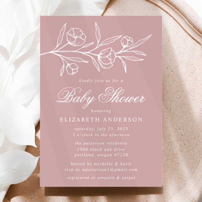 Invitación Chupito Floral Dibujado Dusty Rose (Subido por el creador)