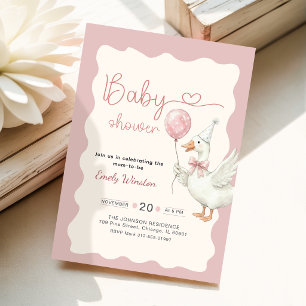 Invitación Chupito Ganso Pato Lazo Celebración de Bebé Neutra