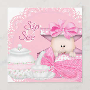 Invitación Chupito Rosa y Ver Baby Shower para Niña