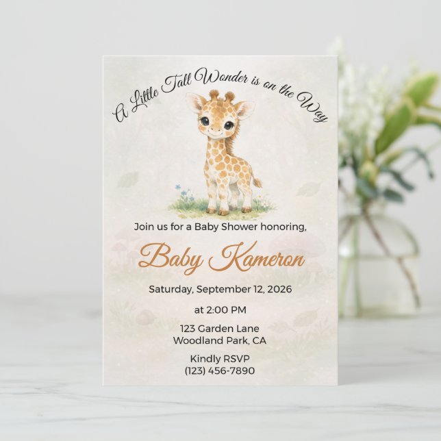 Invitación Chupito Safari Jirafa Baby Shower (Anverso de pie)