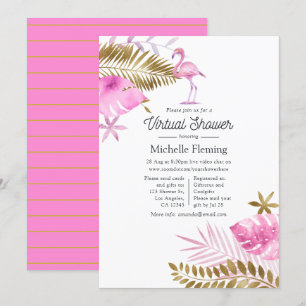 Invitación Chupito Virtual de Bebé Flamingo Rosa y Dorado