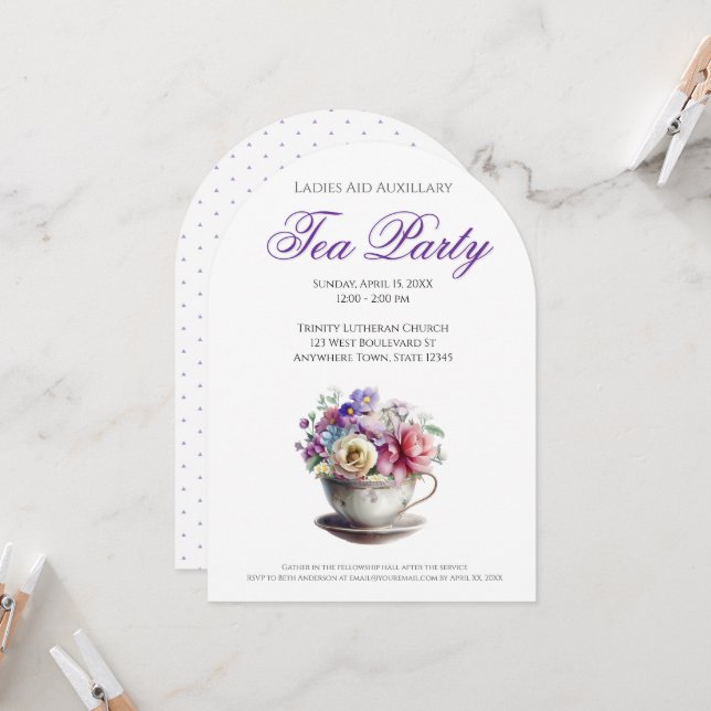 Invitación Church Ladies Tea Fiestas Ideas (Anverso/Reverso In Situ)