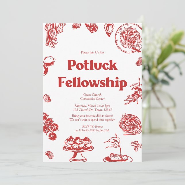 Invitación Church Potluck Fellowship Gathering (Anverso de pie)