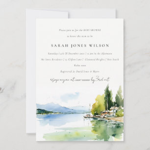 Invitación Chuva de Bebé de Acuarela del Lago de Ginebra Suiz