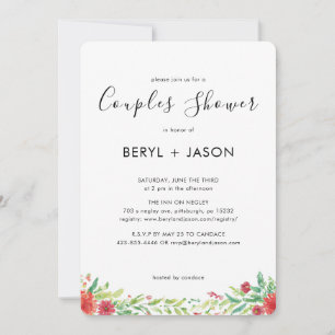 Invitación Chuva de Casal Floral de Aquarela Carmesim Elegant