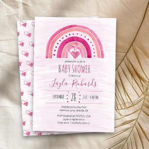 Invitación Chuva de Corazón de Acuarela Rosa Baby Shower