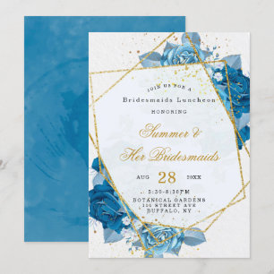 Invitación Cian Blue Floral Geométrica Bridesmaids Luncheon