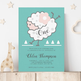 Invitación Cian y blanco de cordero simple saltando primer cu