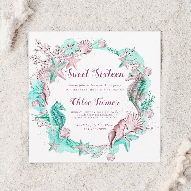 Invitación Cian y lavanda bajo el mar dulce dieciséis (Subido por el creador)
