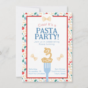 Invitación Ciao: 3 cumpleaños, pasta Fiesta, comida italiana