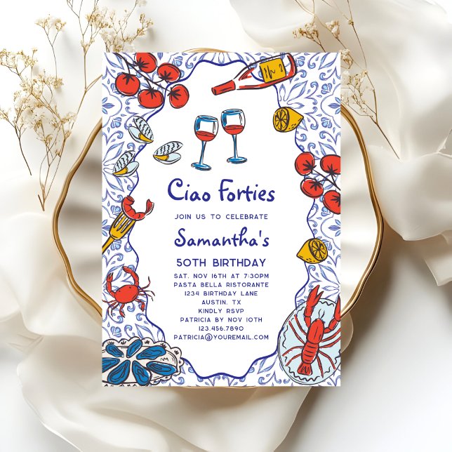 Invitación Ciao 40s Italian Seafood Wine Dinner 50th Birthday (Subido por el creador)