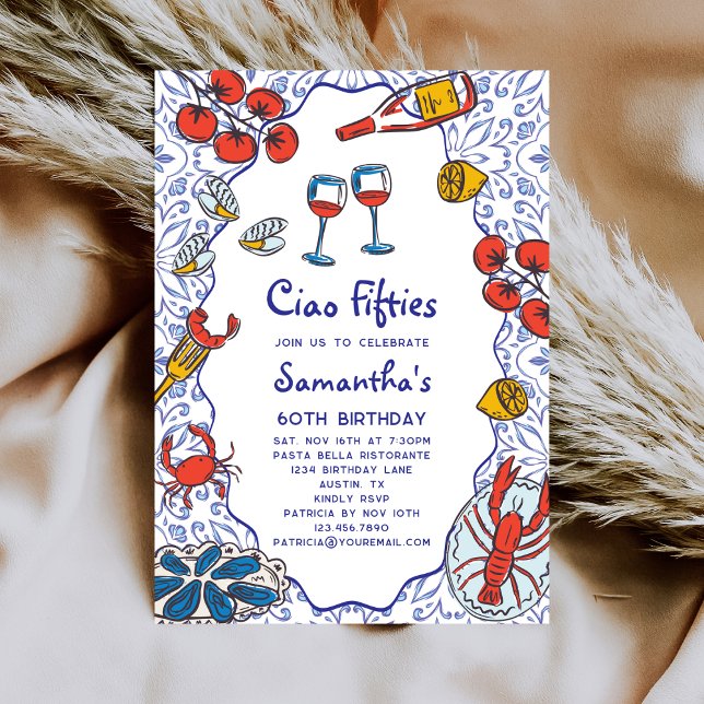 Invitación Ciao 50s Italian Seafood Wine Dinner 60th Birthday (Subido por el creador)