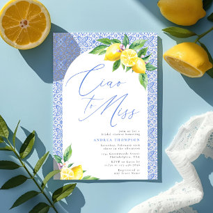 Invitación Ciao a Miss Lemon Italian Blue Tile Despedida de S