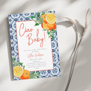 Invitación ¡Ciao acuarela, bebé! Baby Shower naranja